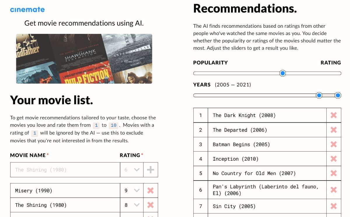 Cinemate uses machine learning to find movies to what you like and don't like