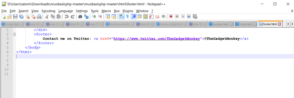 Bước 4: Tạo code cho PHP Footer
