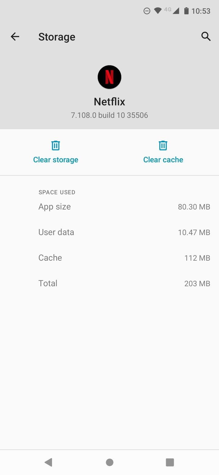 netflix app android settings space used