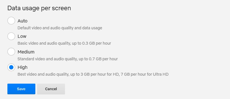 Netflix data usage per screen.