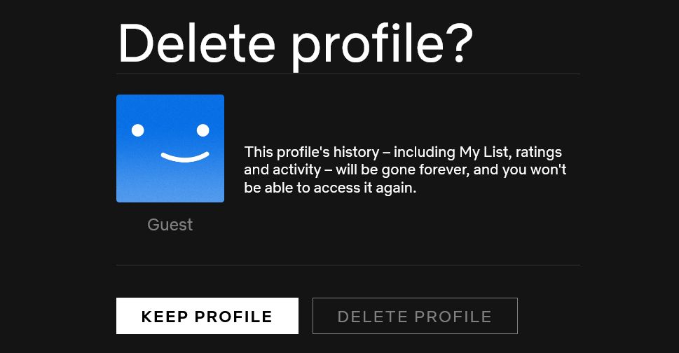 Delete profile confirmation on Netflix.