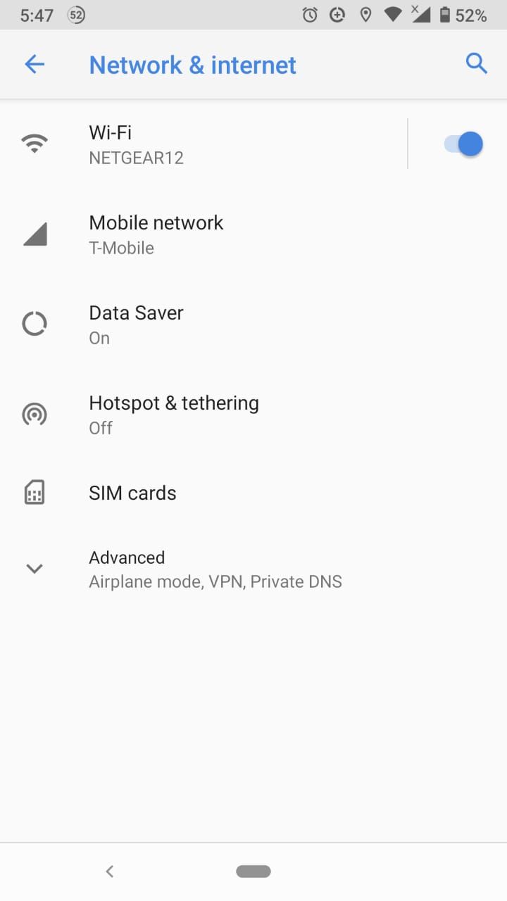 android network menu screenshot
