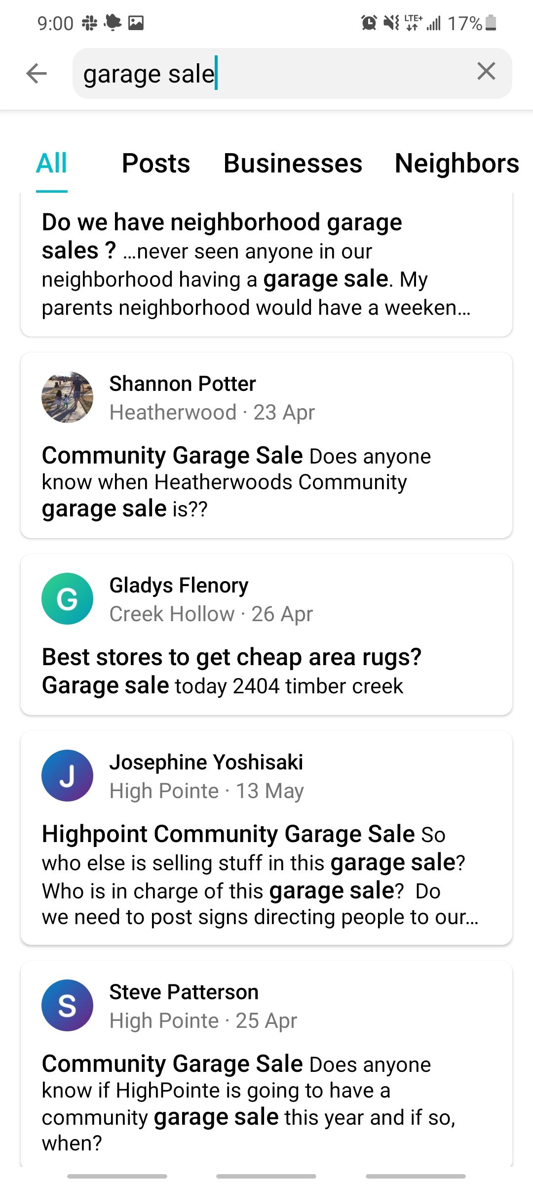 nextdoor app searching for garage sales