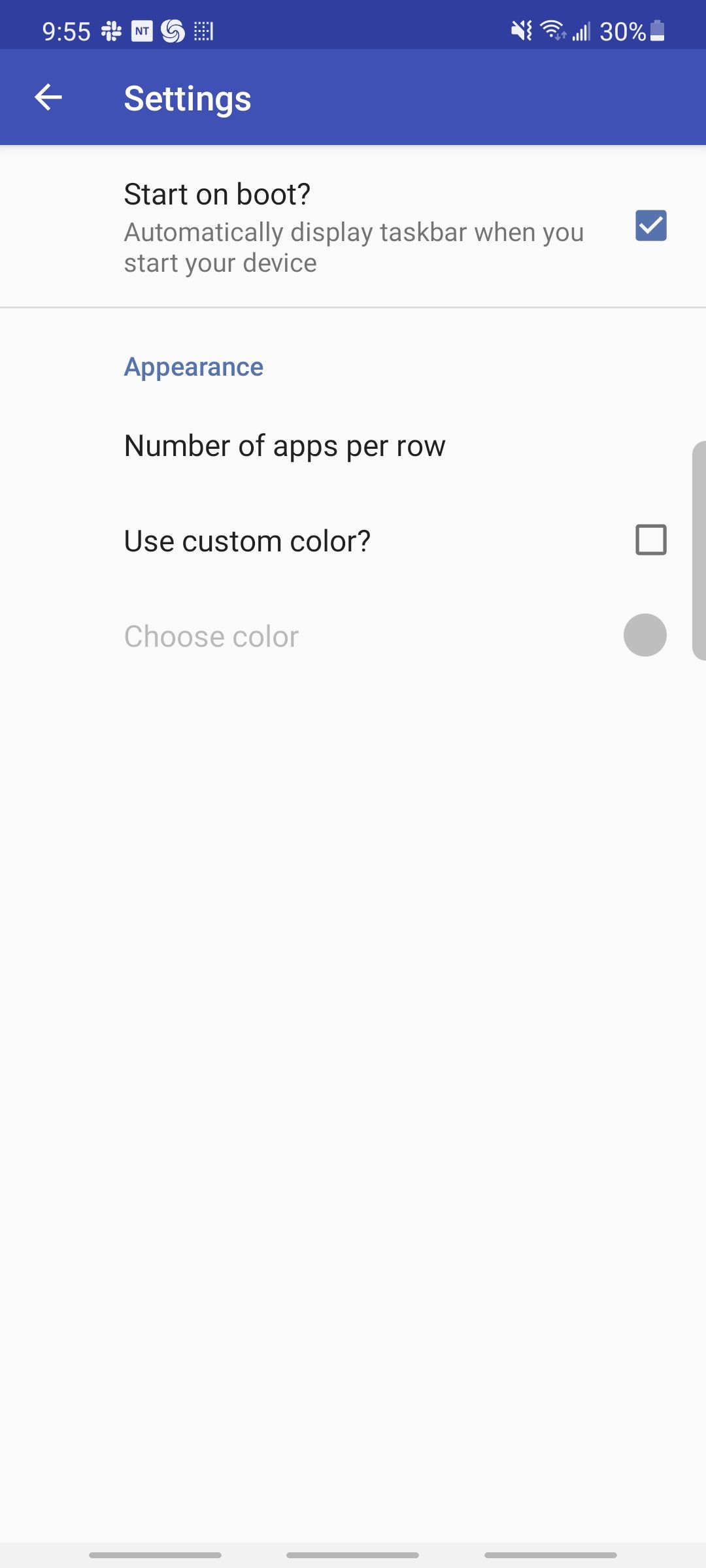 notification taskbar app settings