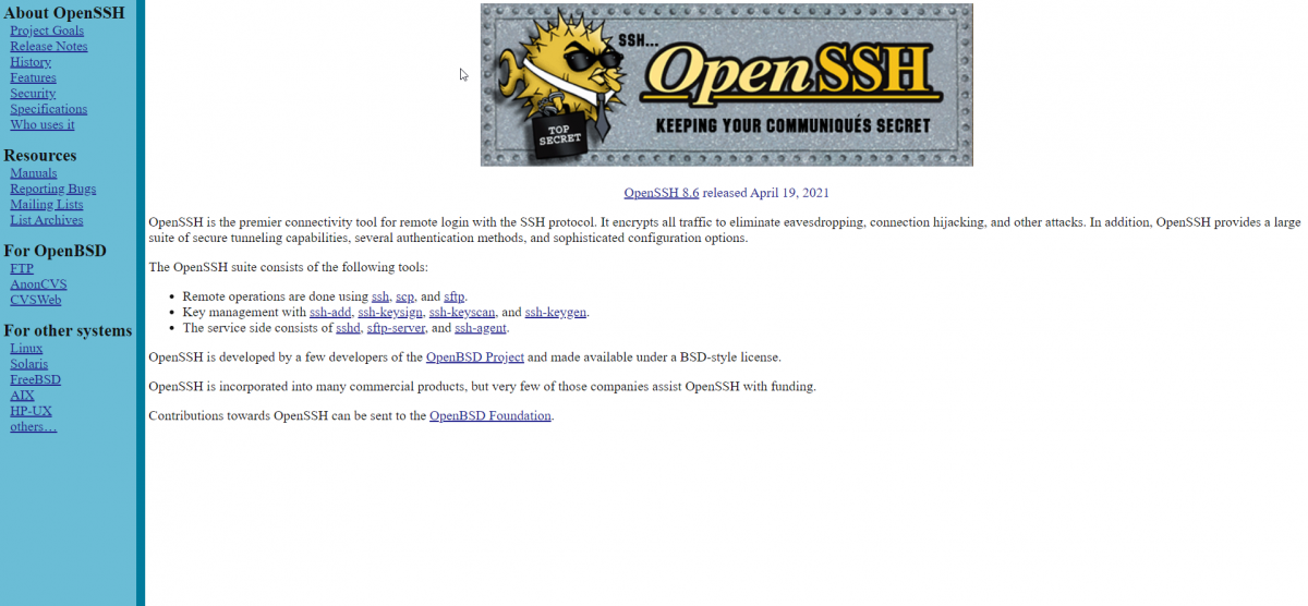 OpenSSH homepage