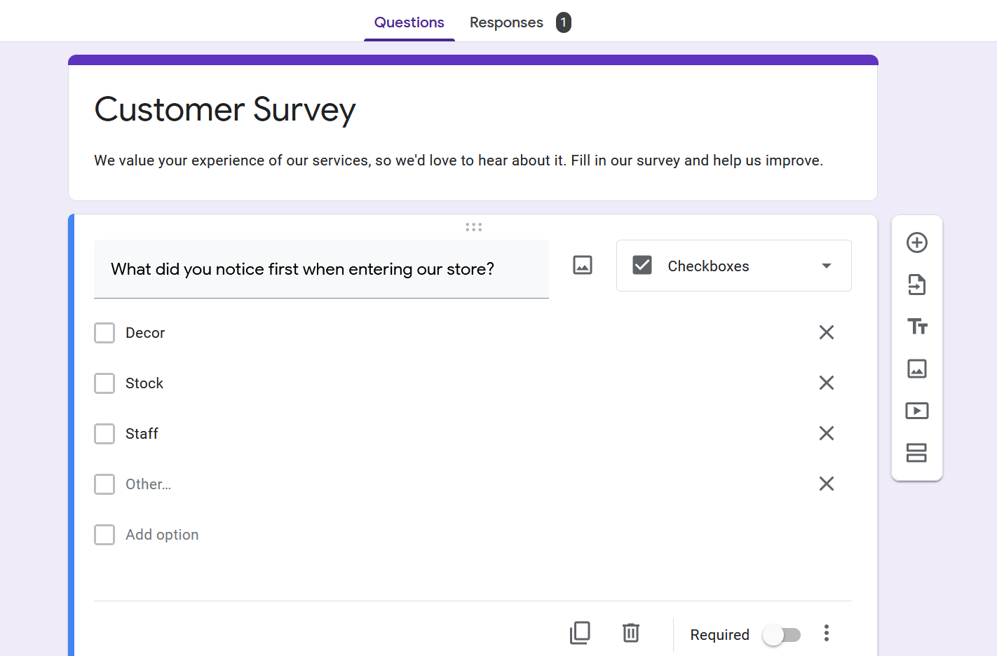 Options for Creating Questions on Google Forms