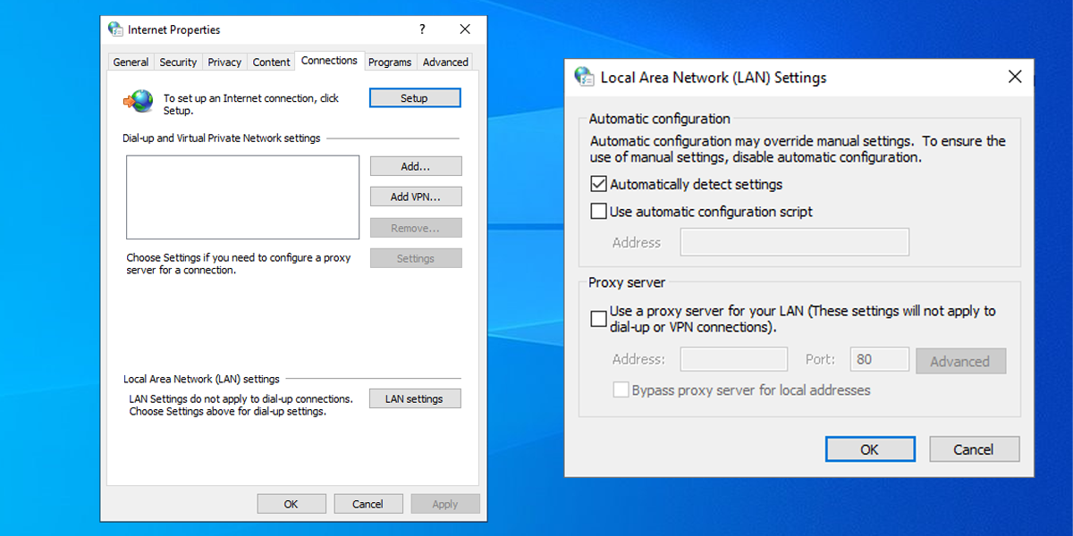 Proxy settings in Windows 10
