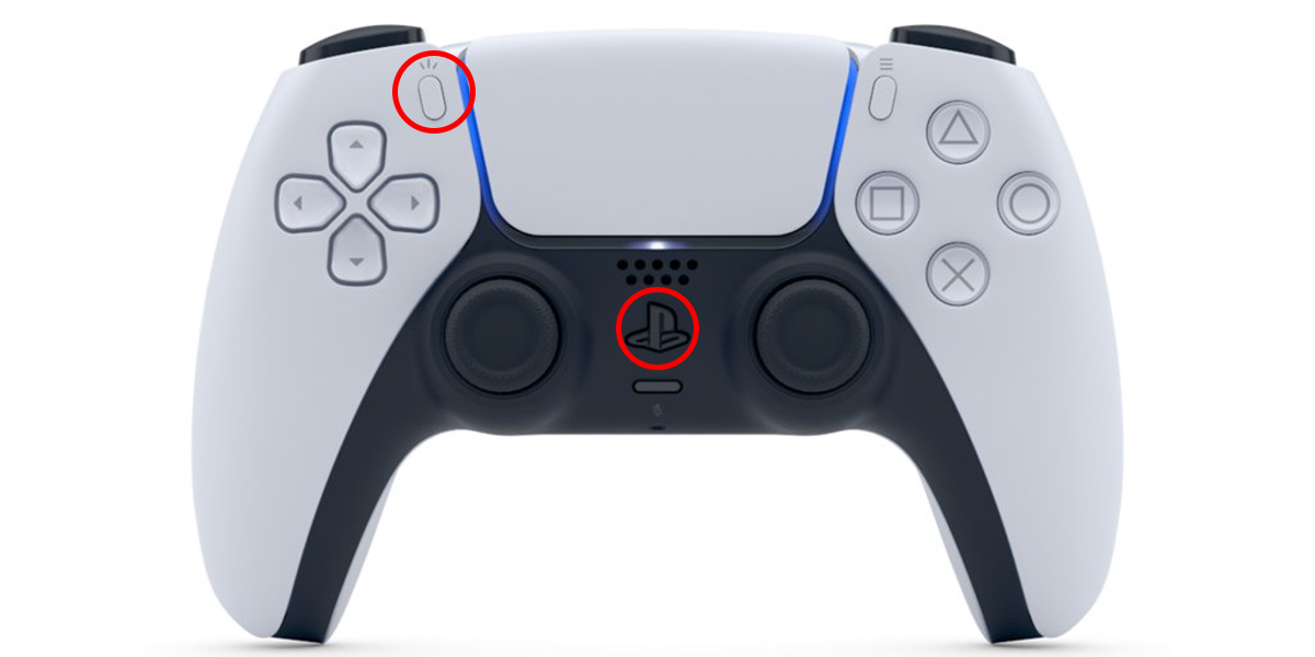 Pairing buttons highlighted on the PS5 controller.