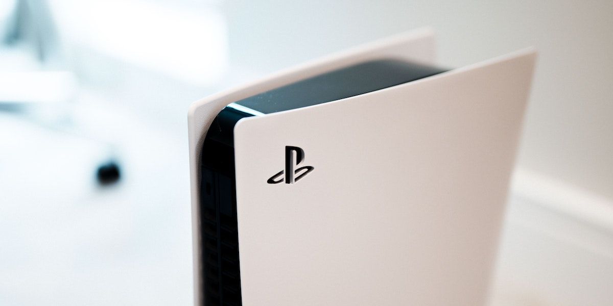 The top of a PS5 showing the Sony logo