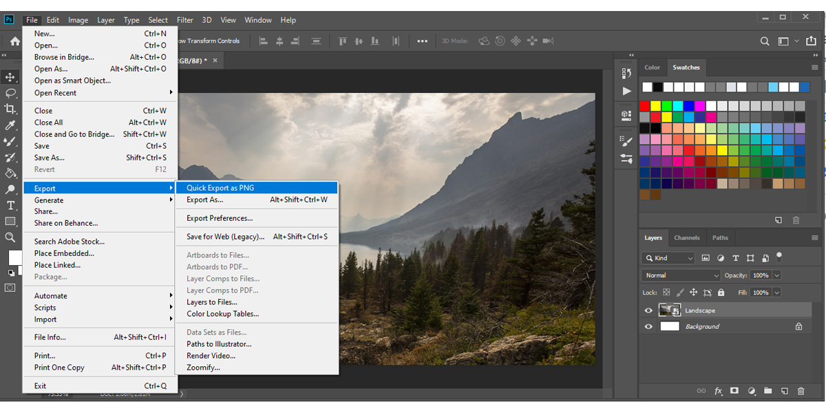 Quick Export feature in Photoshop