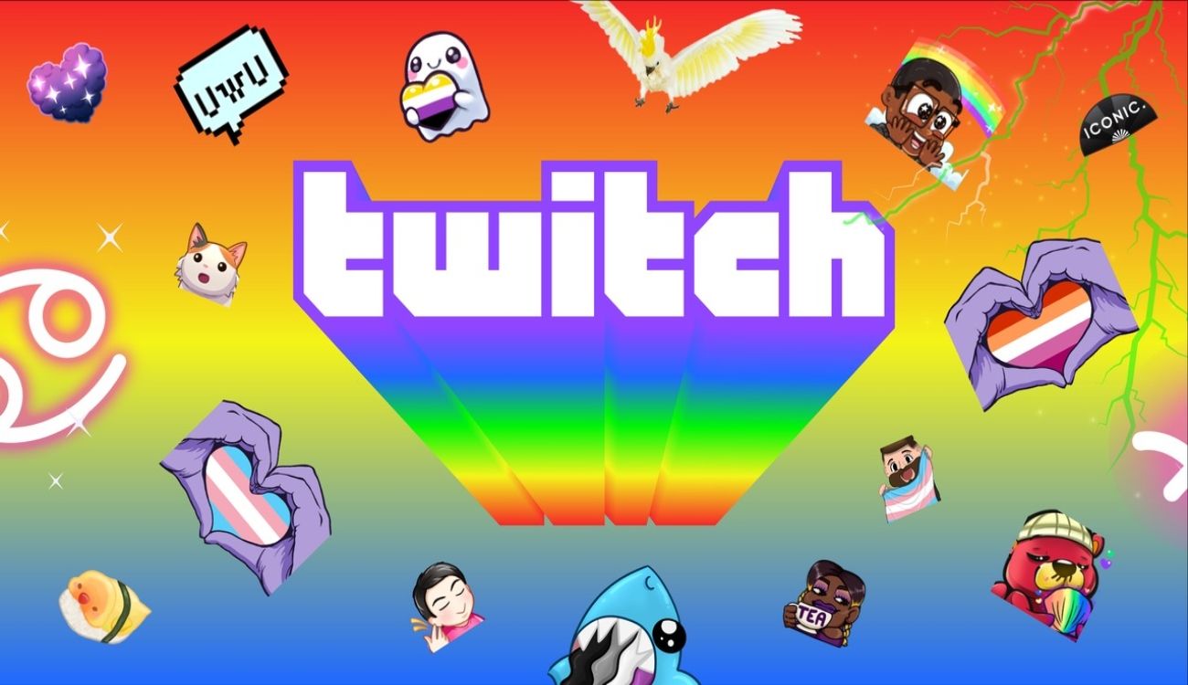 Rainbow header of Twitch with animation in the background