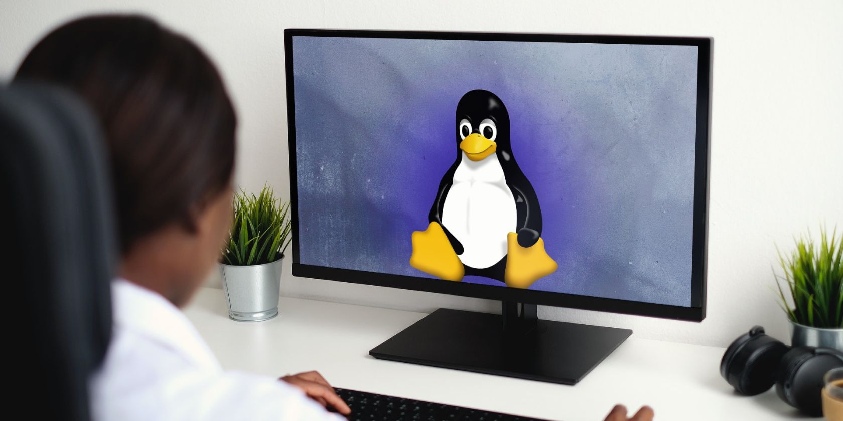 desktop screen with Linux tux