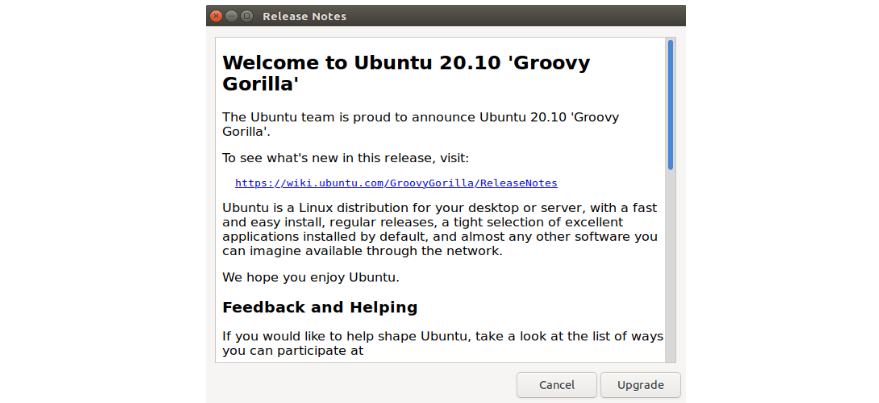 release note 1 - Come aggiornare Ubuntu 20.04 a Ubuntu 21.04