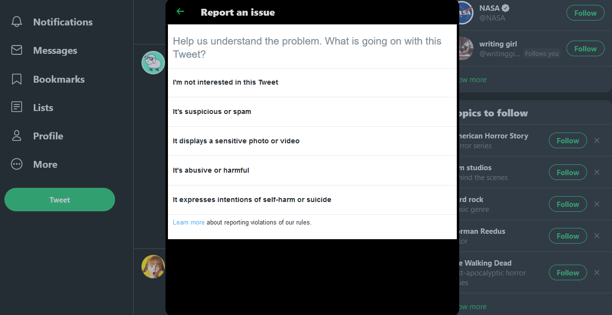 Report Issue With Post on Twitter