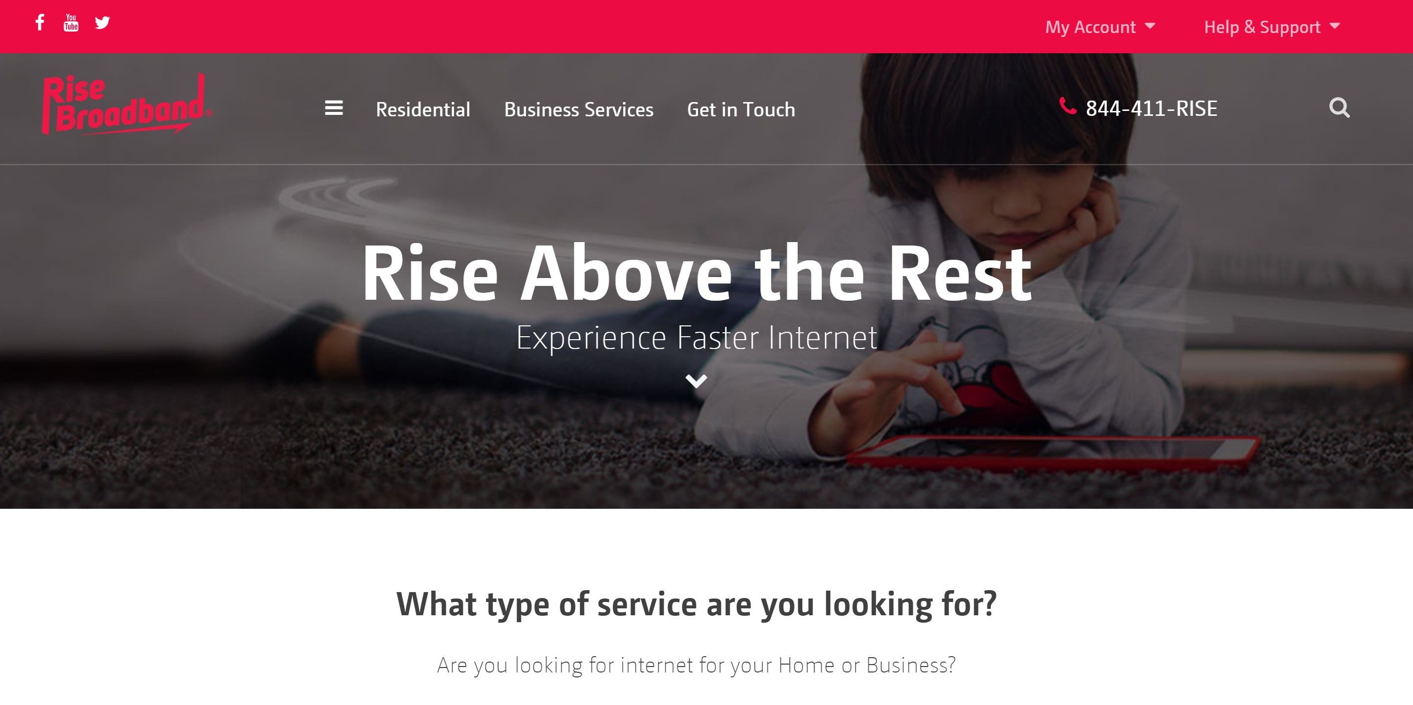 Rise Broadband homepage