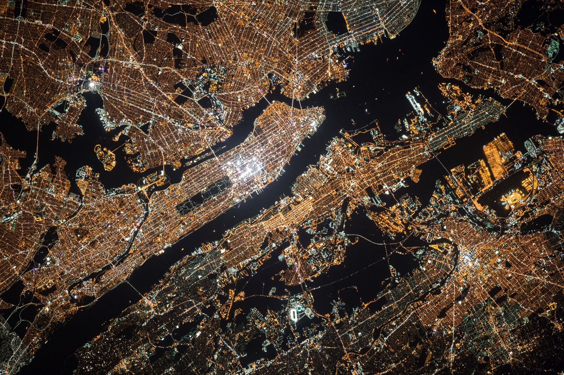 Satellite image of a city at night