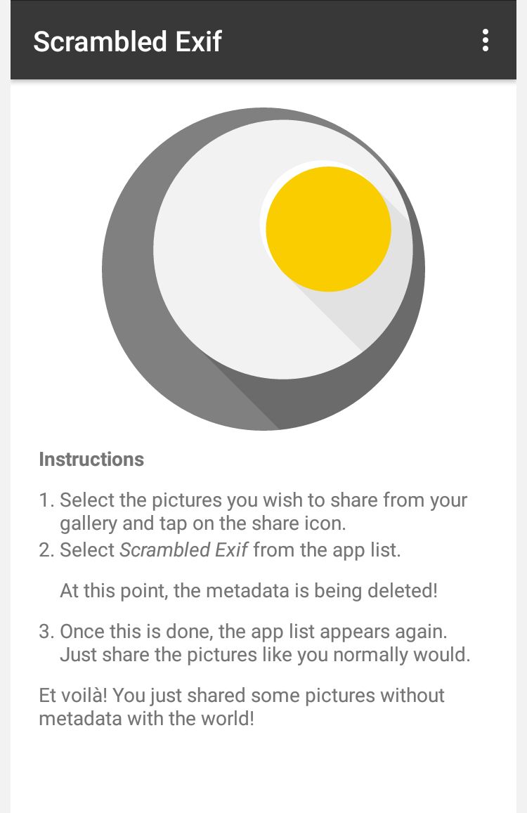 Screenshot of Scrabled EXIF app