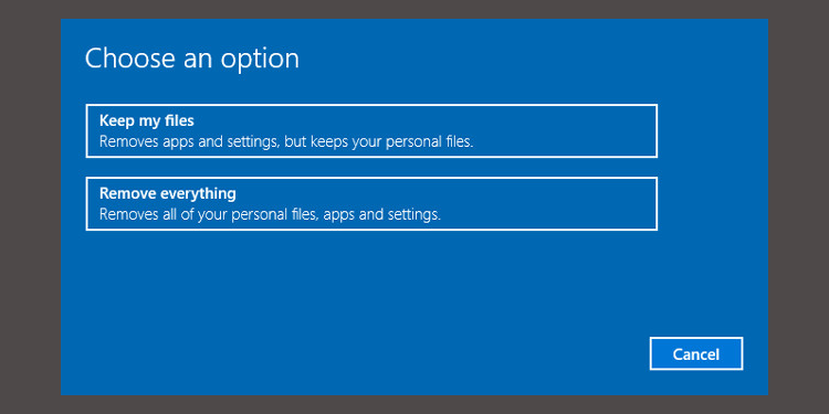 Windows 10 choose a recovery option