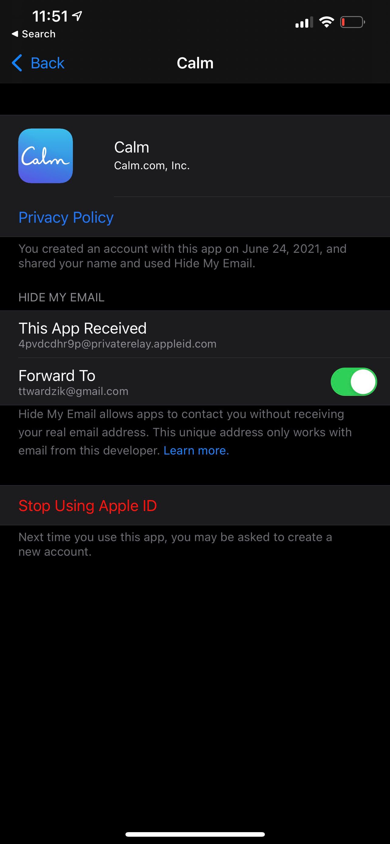 Sign in with Apple app details