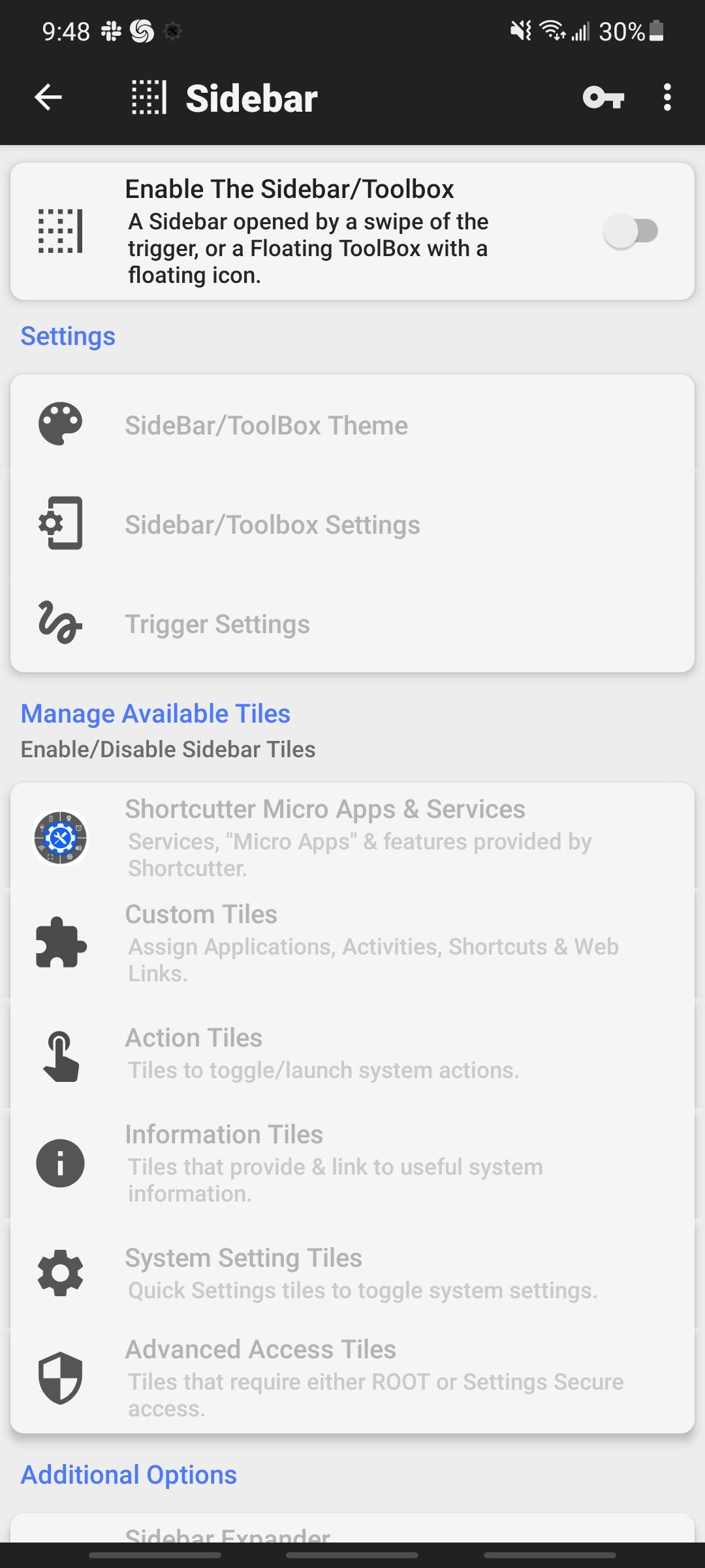 shortcutter app sidebar settings