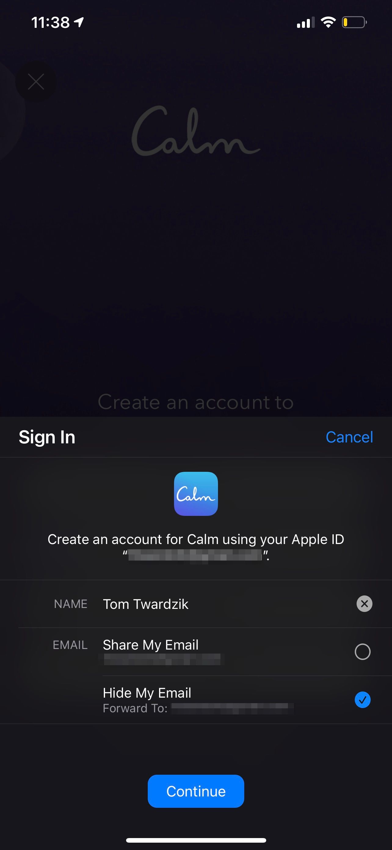 Sign in with Apple account creation