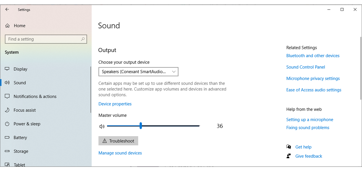 Sound settings in Windows 10