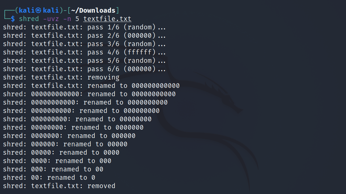 number of passes in shred linux