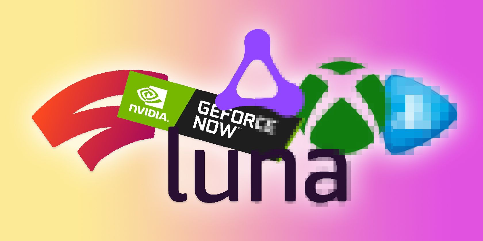 Stadia GeForce Now Luna Xbox and PSnow Logos With Gradual Pixilation