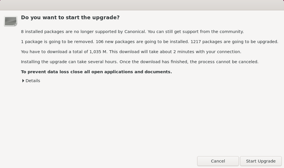 start upgrade ubuntu2104 1 - Come aggiornare Ubuntu 20.04 a Ubuntu 21.04