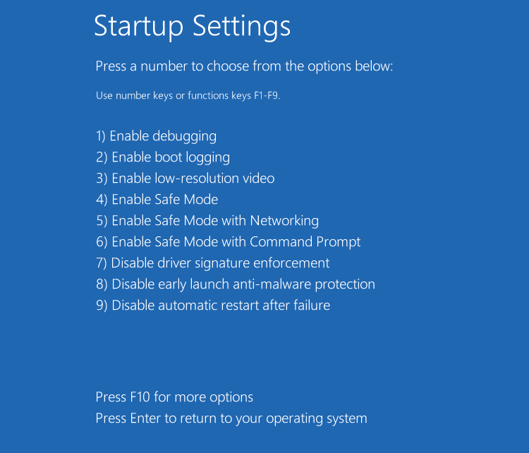 startup settings disable driver signature