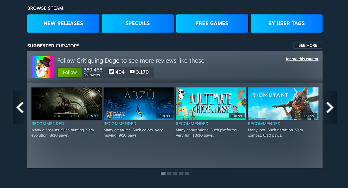 Steam suggested curators