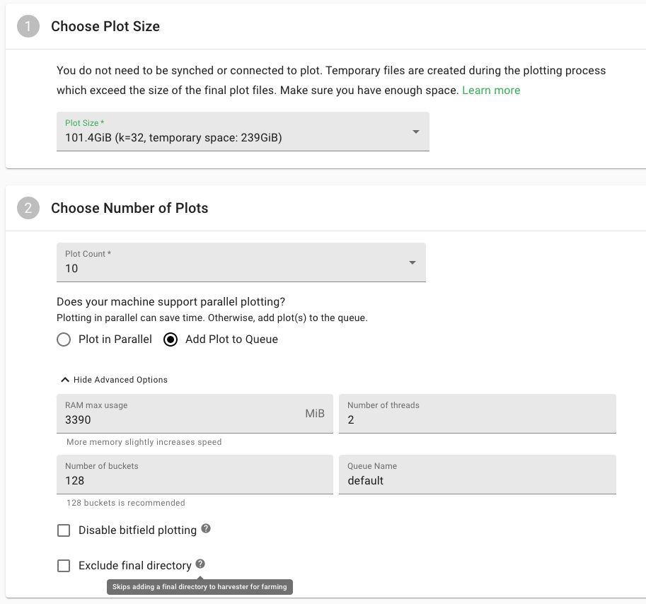 stesp 1-2 of creating some new chia plots