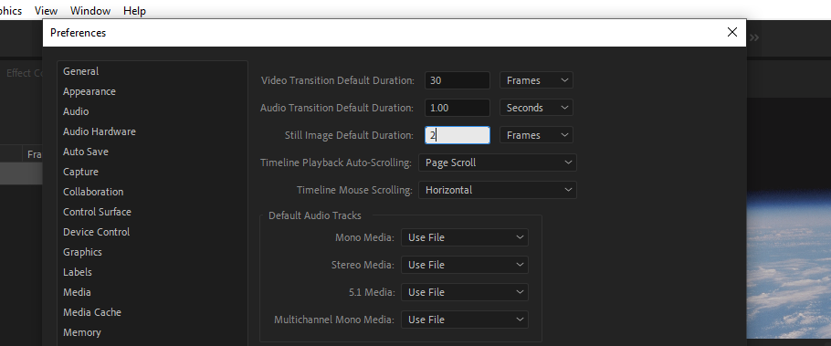 The Still Image Default Duration Option in Premiere Pro