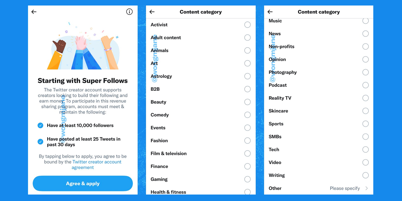 Content categories when applying for Super Follows