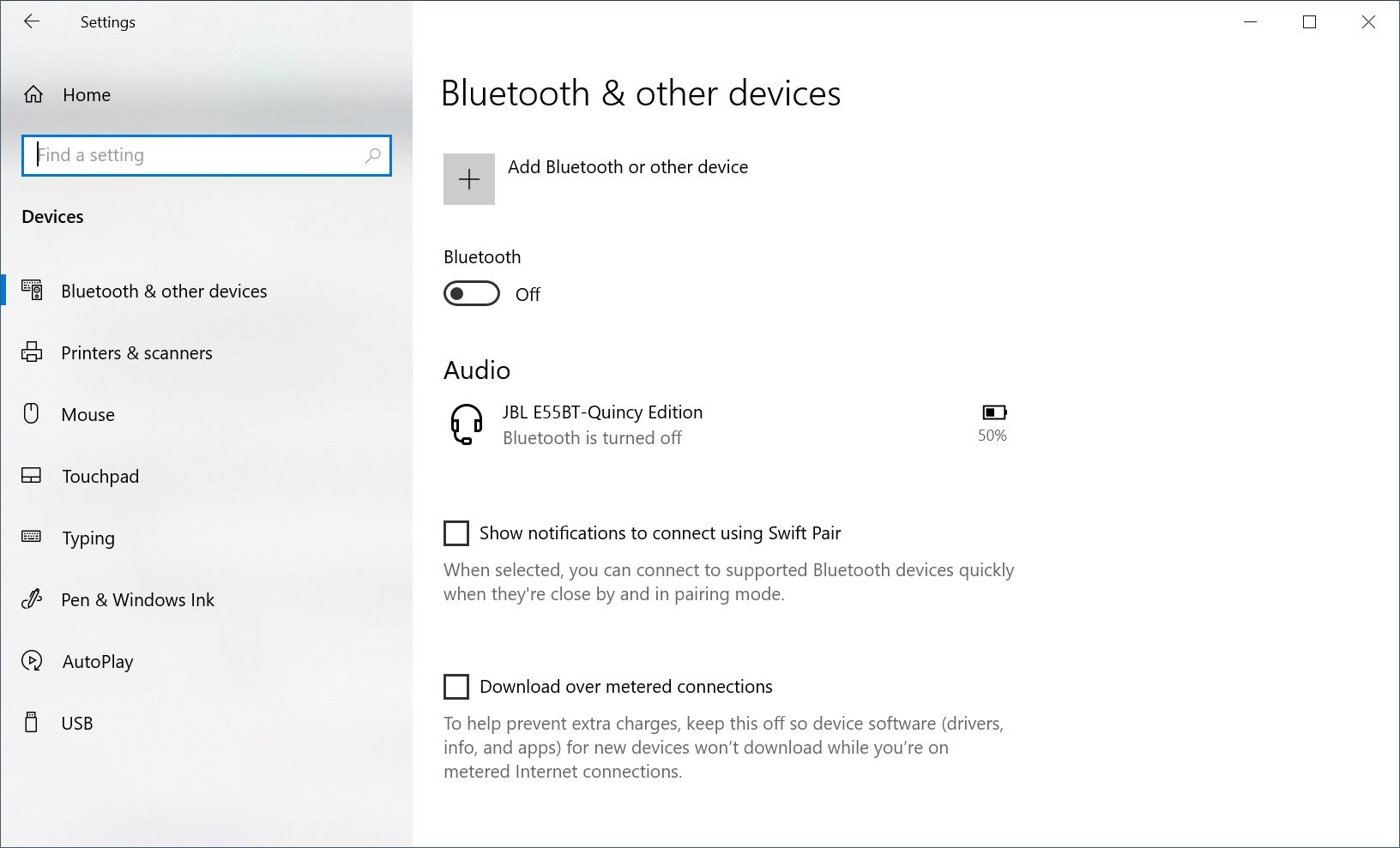 Bluetooth Settings in Windows 10