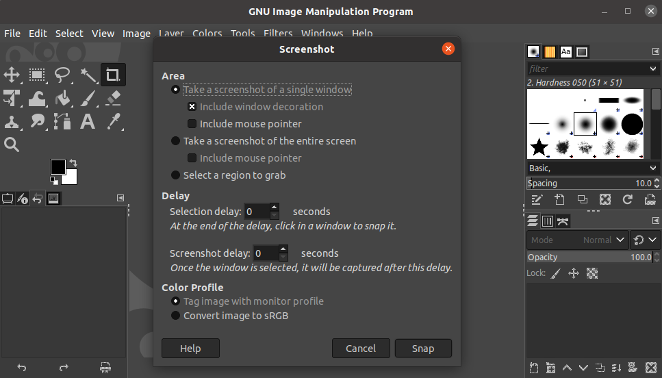 taking a screenshot on ubuntu with gimp