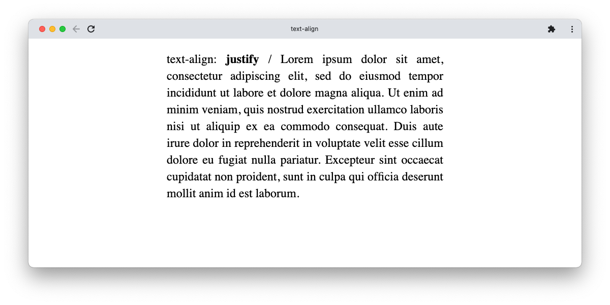 A screenshot of a browser showing a paragraph of justified text