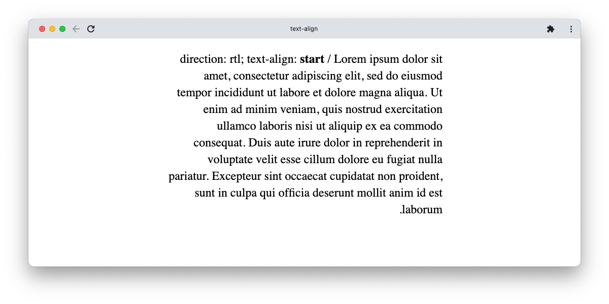 A screenshot of a browser showing a paragraph of right-to-left text aligned to the start