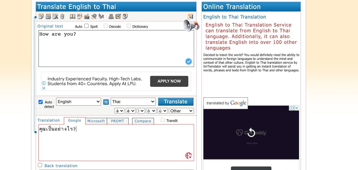 translating text with imtranslator
