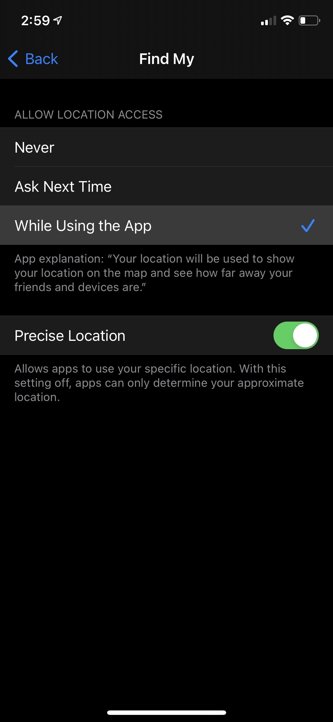 Enabling Precise Location on iPhone