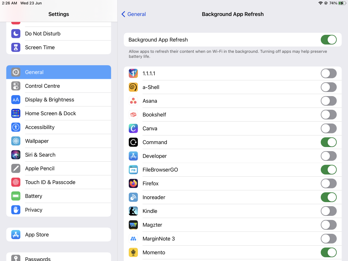 turn off background apps refresh for selected apps in iPadOS