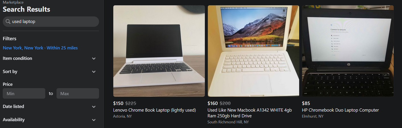 Used laptops on Facebook marketplace