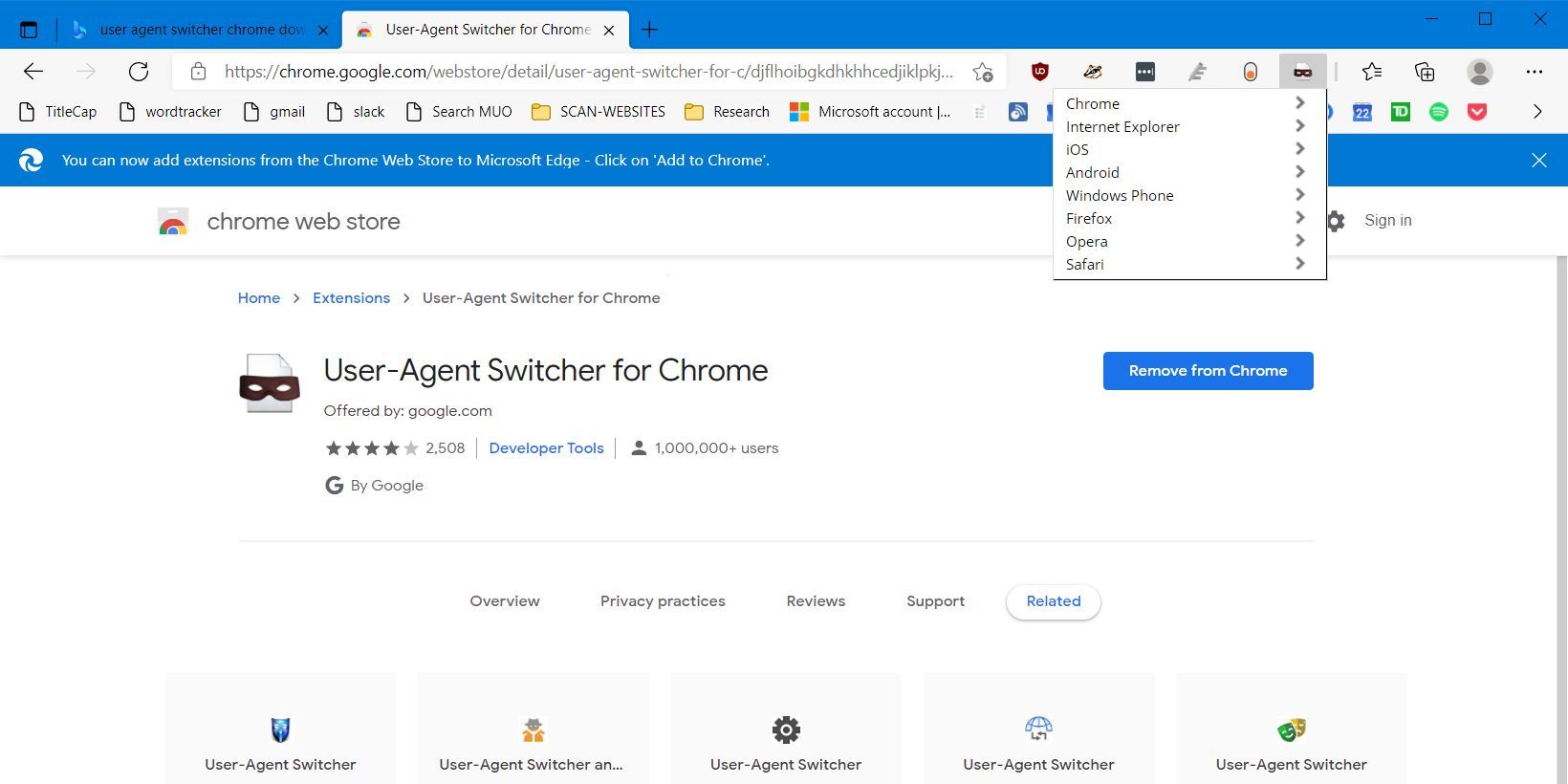 user-agent-switcher can improve website load times