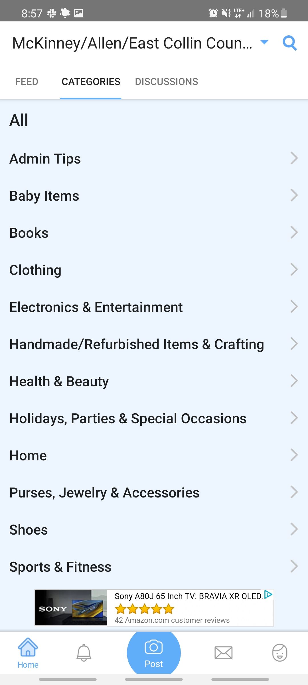 varagesale app showing different categories
