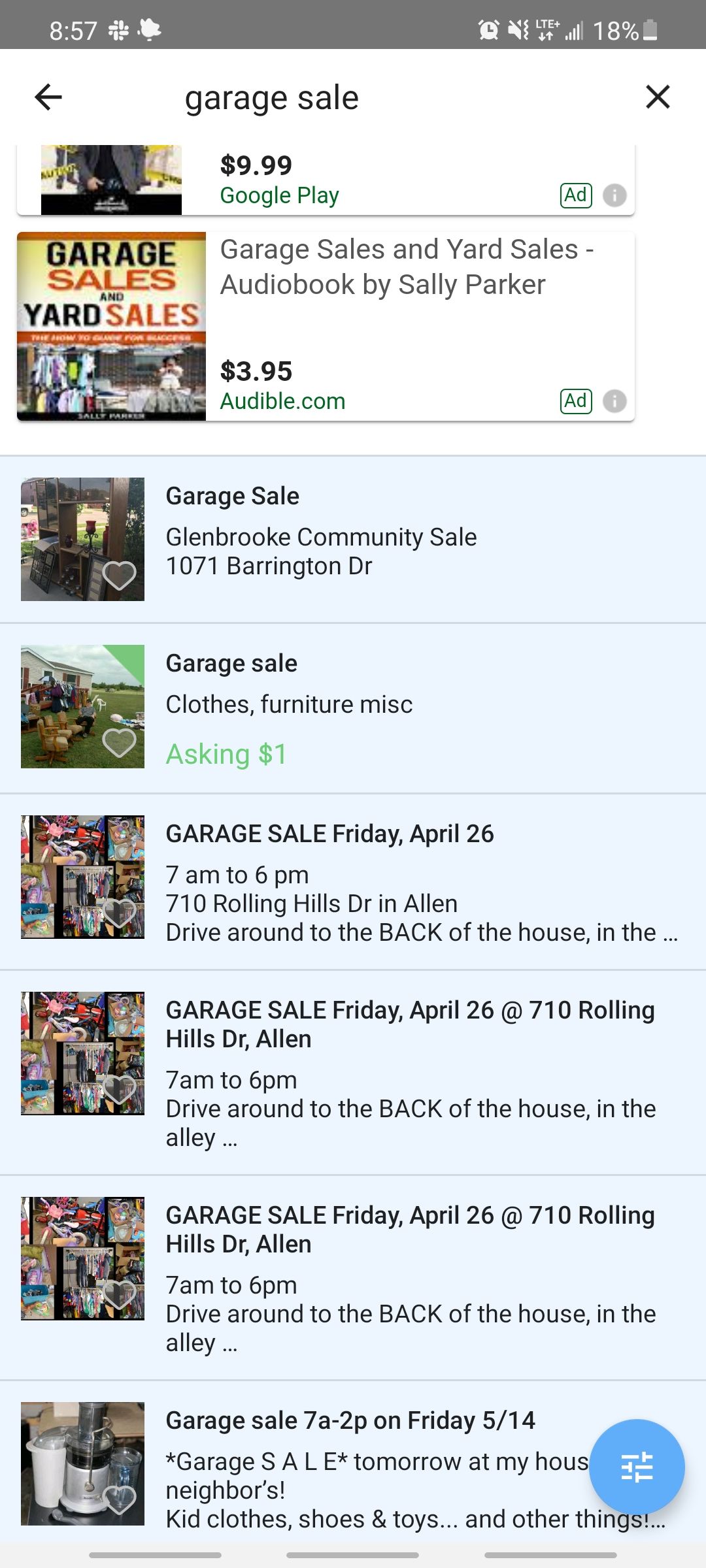 varagesale app showing local garage sales