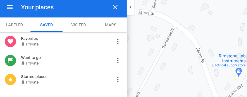 View saved lists on Maps