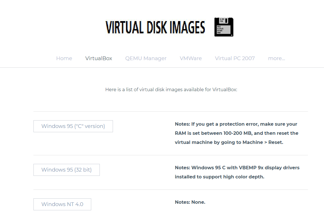 virtual disk images virtual machines page - I 4 migliori siti per scaricare immagini di dischi virtuali per VirtualBox