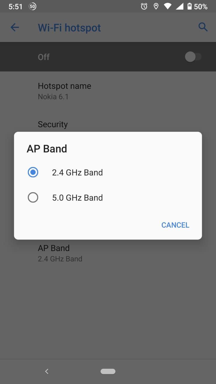android wifi band menu screenshot