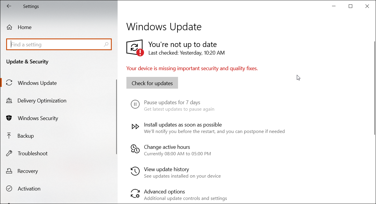 So aktualisieren Sie Ihre Grafiktreiber in Windows 10 - windows 10 check for update 1