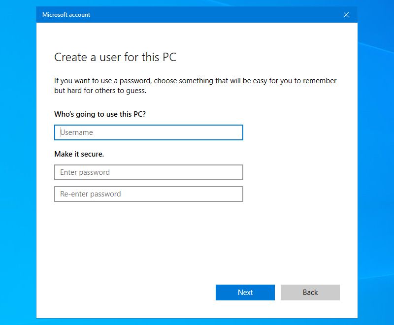 windows 10 create a user for this pc